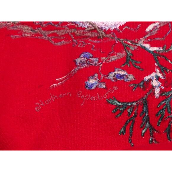 Northern Reflections Vintage Red Winter Birds Mock Neck Sweatshirt L Cottagecore - Picture 3 of 8